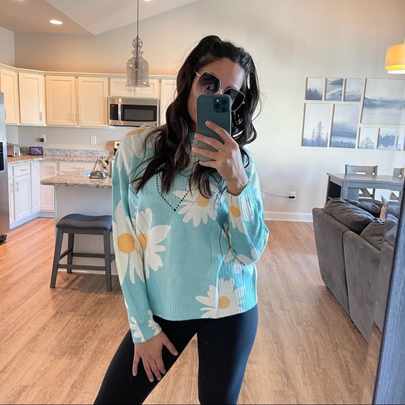 Daisy Girl Distressed Aqua Sweater - Picture 7 of 9